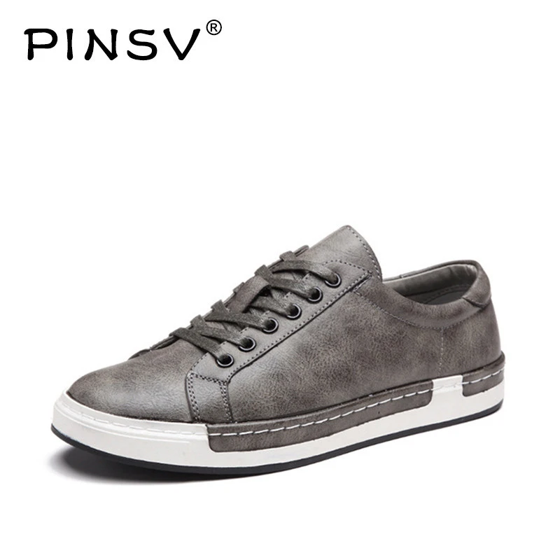 

PINSV Luxury Brand Men Shoes PU Leather Casual Brown Shoes Mens Spring Autumn Lace Up Men Tenis Hand-Stitching Sneakers Size 38-