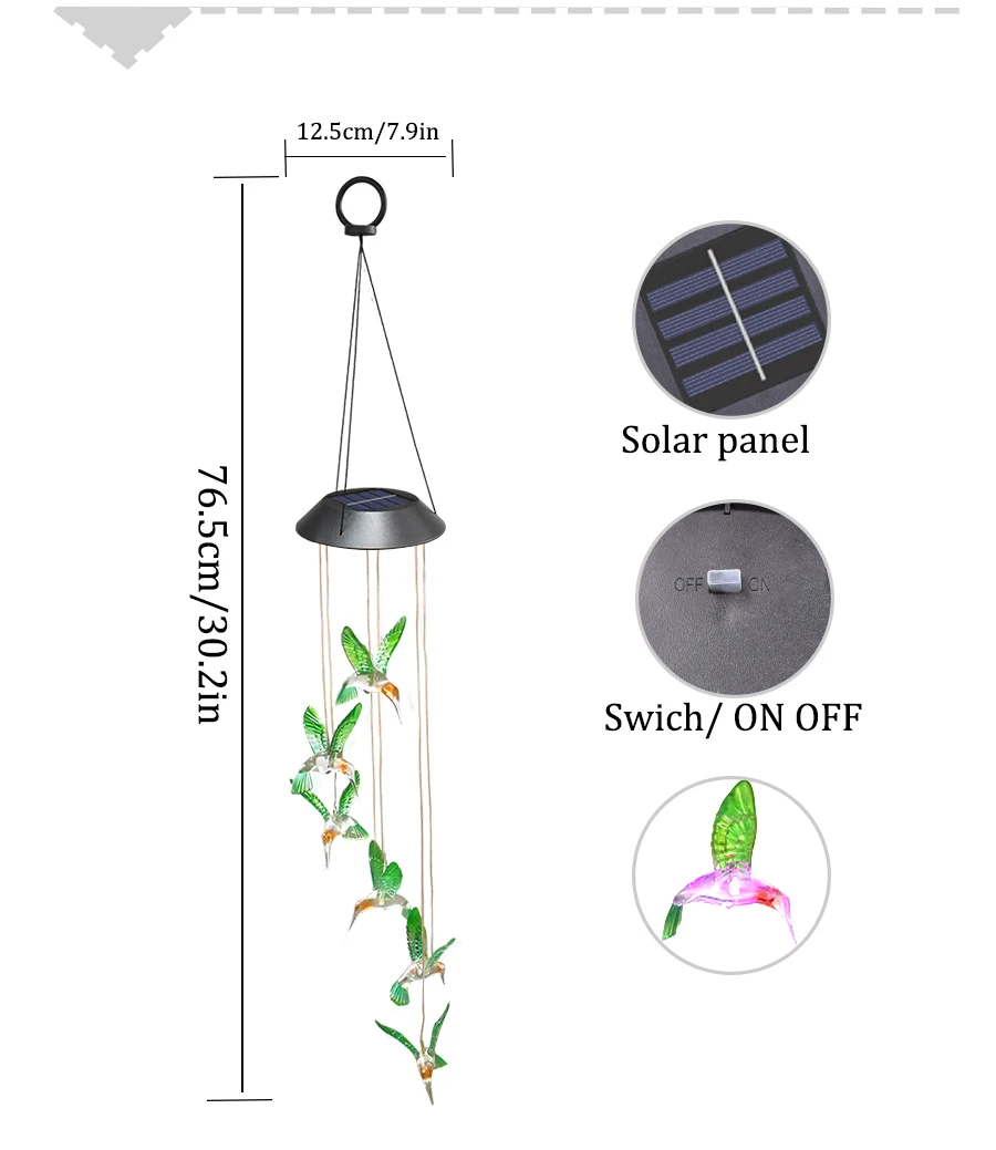 Humming Bird светодиодный светильник на солнечной батарее, романтический светильник с колокольчиком, светильник, гирлянда, меняющая цвет, для