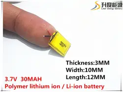 Оптовая продажа 10 шт 3,7 V 30mAh 301012 аккумулятор литий-полимерный литий-ионный аккумулятор для Mp3 Mp4 PAD DVD DIY bluetooth