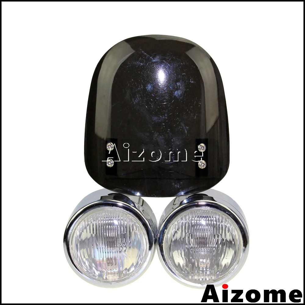 

Motorcycle Fly Screen Twin Headlight For Suzuki Buell Honda Dual Headlights Windshield Streetfighter Dominator Headlamp Custom