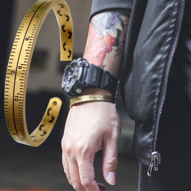 

Vintage Black Footprint 316L Stainless Steel Gold Ruler Bracelet Men Cuff Band Bangles Charms Bracelets Women pulseira Jewelry