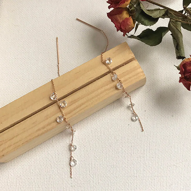 

2018 Simple Sweet Rose Gold & Silver Water Drop Crystal Long Chain Tassel Dangle Earrings for Women Wedding Bridal Jewelry Gift