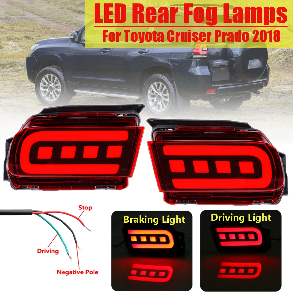 

1 Pair Rear Car Styling Head Brake Lamp Taillight Bumper Reflector Tail LED Taillight Tail Light Lamp Stop Light For Prado 18~19