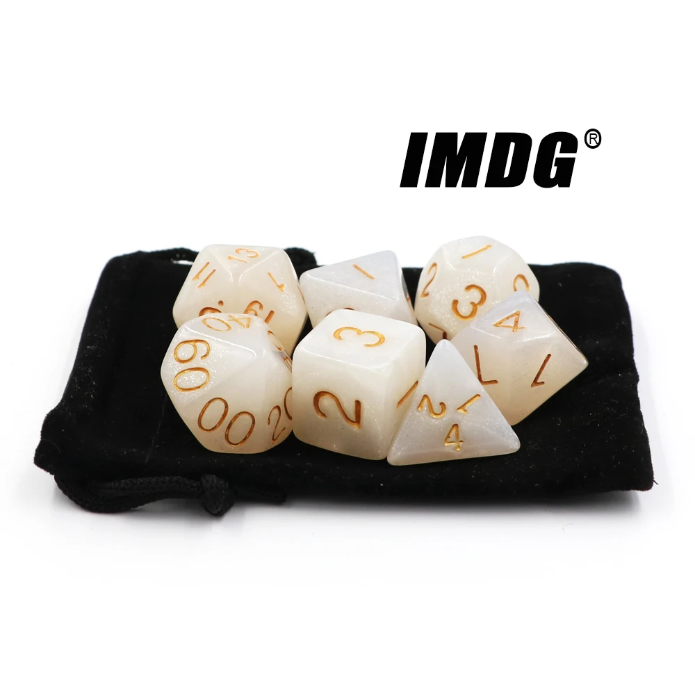 7pcs/set Creative RPG Game Dice Polyhedron Acrylic DND Pearl Pattern Digital Game with Bag
