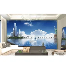 Qingchun 3D Ткань и текстильные обои для стен тканью фрески, моющиеся матовый шелк для Гостиная современной городской Ocean Sky