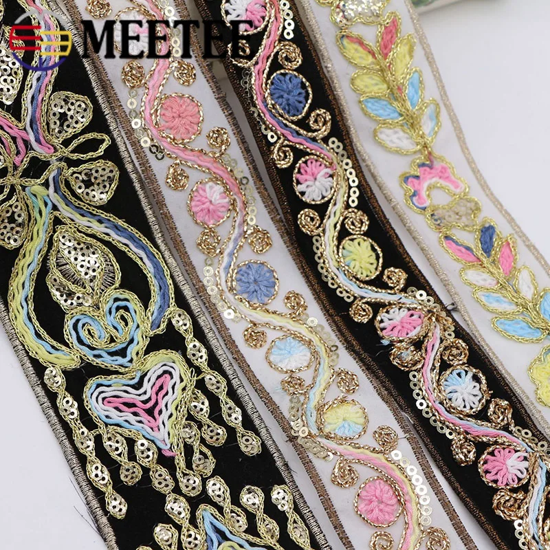

5Yards(4.5M) Retro Embroideried Sequins Webbing Tapes Lace Ribbon For Clothes Bag Decorative Lace Trims DIY Sewing Accessories
