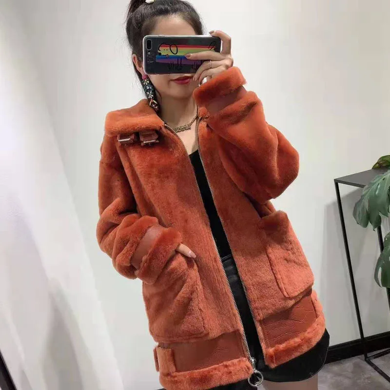 

Fashion luxury real fur coat Double-faced Fur genuine leather jacket winter women clothes 2019 Moto & Biker style clothing