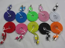 500pcs/lot 10 Colors 1m 3ft Woven Micro Flat Noodle Braided USB Data Sync Cable Cord for Samsung Galaxy S3 S4 s6 for htc