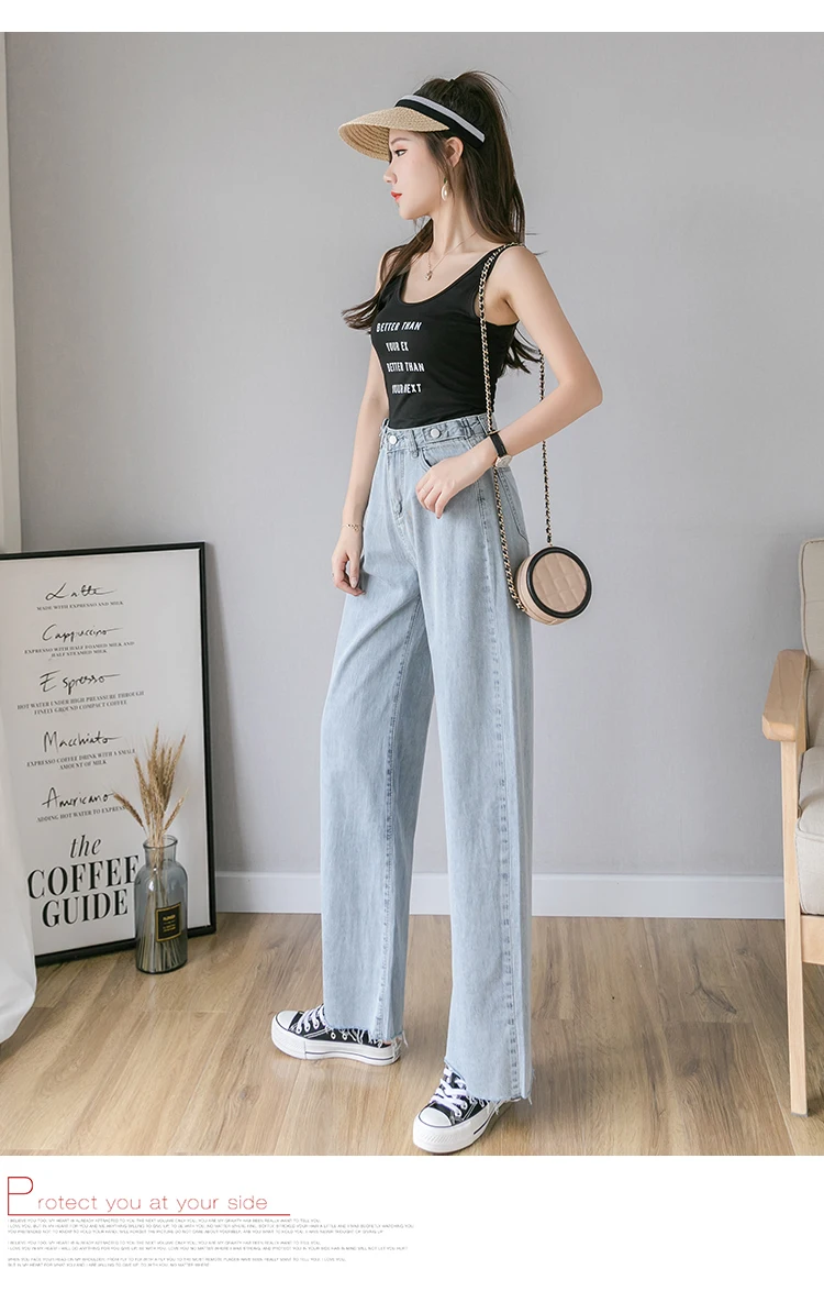 boyfriend Vintage jeans women high waisted wide leg pants jeans blue casual Straight trousers korean streetwear denim pants