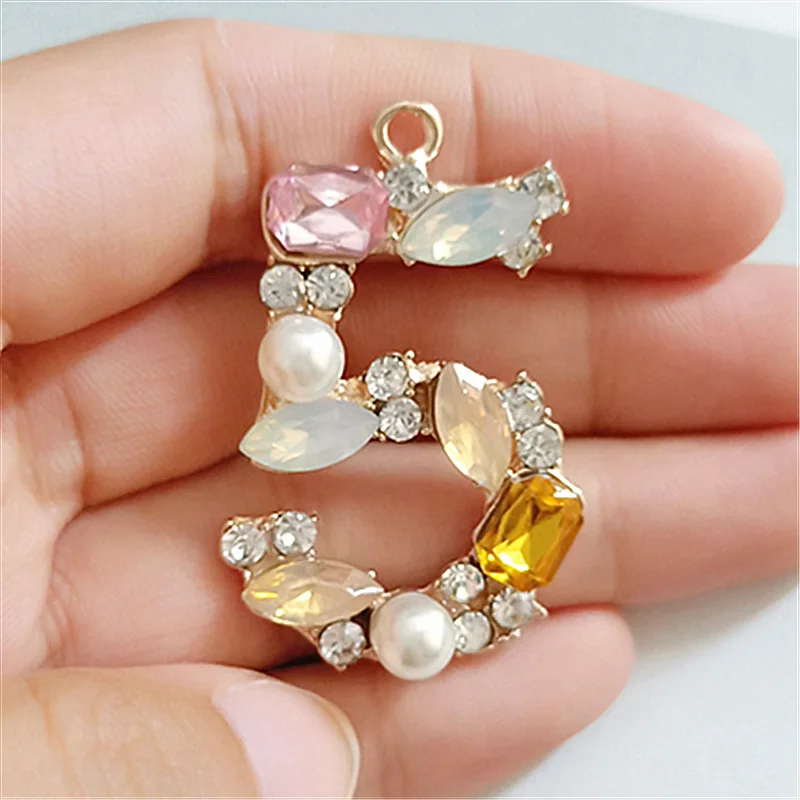 

10pcs 26*40mm gold color Alloy Imitation Pearl Crystal Number Charms for DIY Jewelry Findings Accessories Wholesale