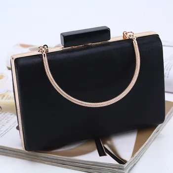 

Black Satin Women Evening Clutch Bag Ladies Day Clutch Purse Metal Chain Handbag Party Acrylic Bag Bolsa Mujer