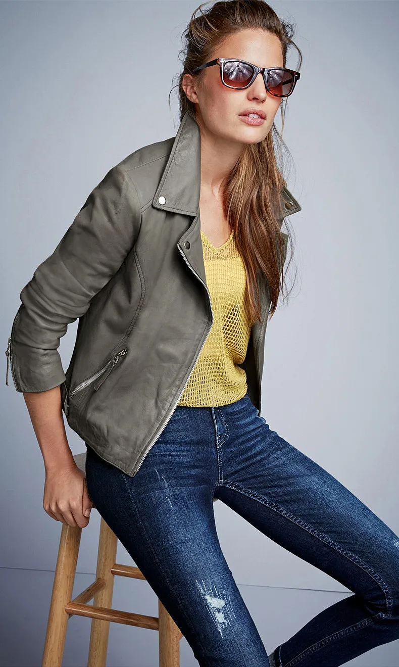 

Obrix Gray Autumn Spring Jacket for Women Artificial Leather Female Bomber