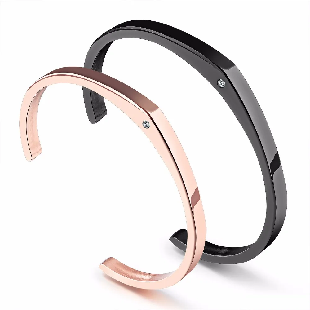 

FATELOVE Vintage Lovers' Cuff Bangles Inlaid Simulated Zirconia Black Rose Gold Color Stainless Steel Valentine's Day Present
