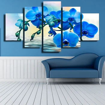 

Artwork Painting Modular Wall Pictures HD Printed 5 Panel Beautiful Blue Flower Canvas Poster Framework Home Decor Living Room