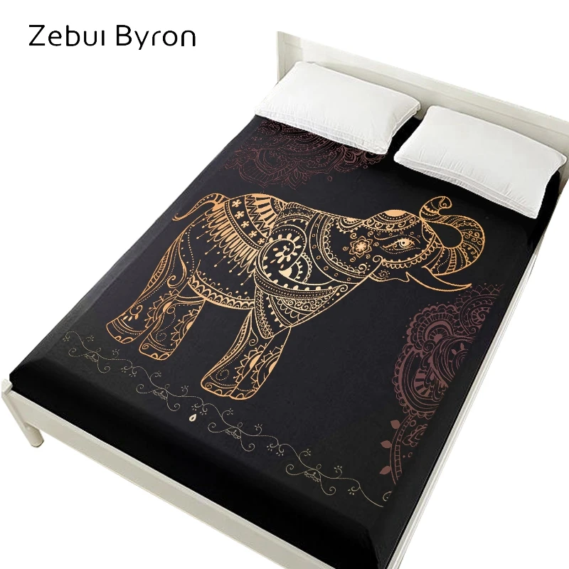 

3D Bed Sheets On Elastic Band Bed,Fitted Sheet 160x200,Mattress Cover for bed.Bedsheet Bedding,Bed Linen black gold elephant