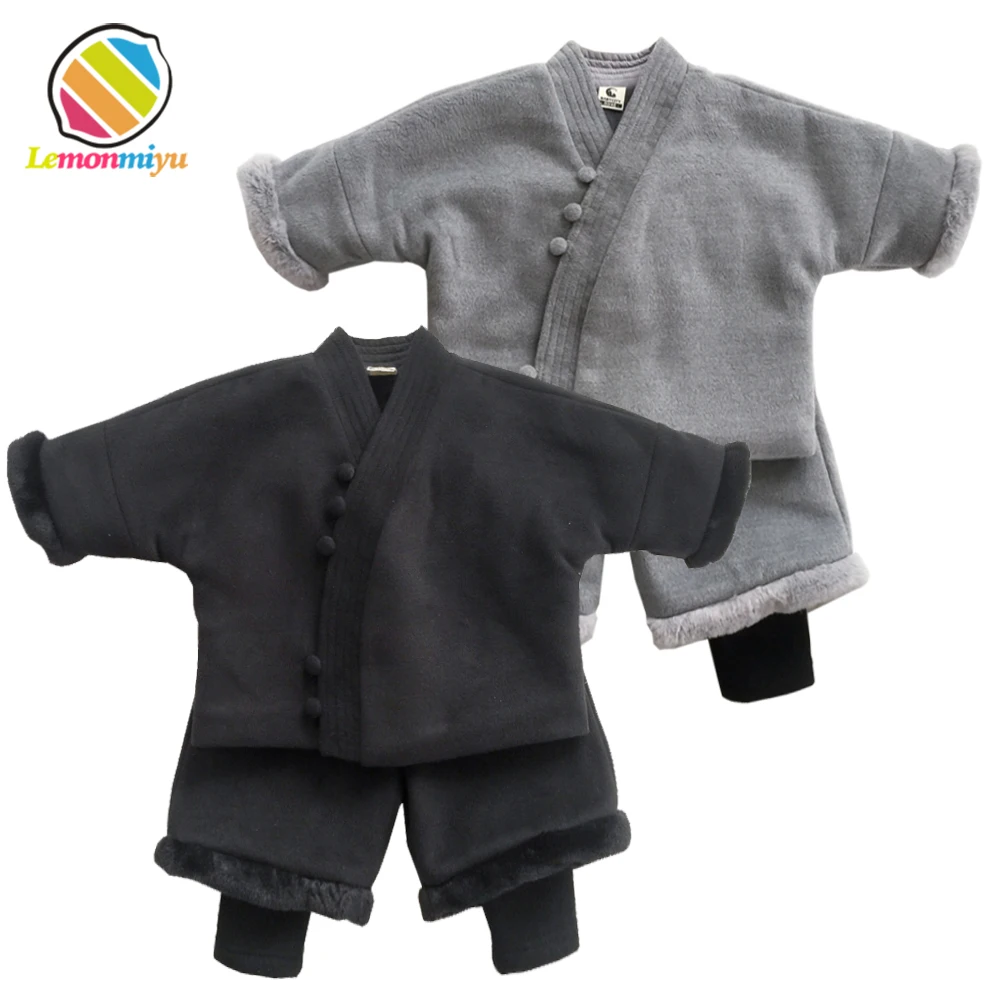 

Lemonmiyu Chinese Style Toddler Cotton Sets Casual V-Neck Wool Blends Baby Suits Single Buttons Solid Infants Vintage Outfits