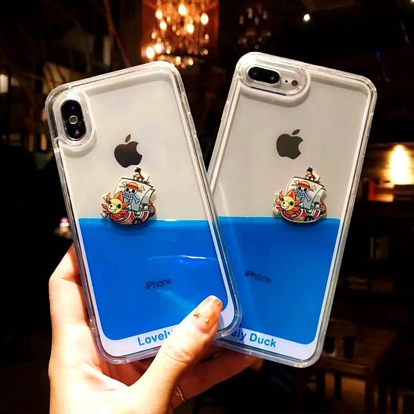 3D Clear Flowing Liquid Swimming Yellow Duck Back Cover For iPhone 7 7Plus Cute pirates Case For iPhone X 8 6S Plus 7 Plus (9)