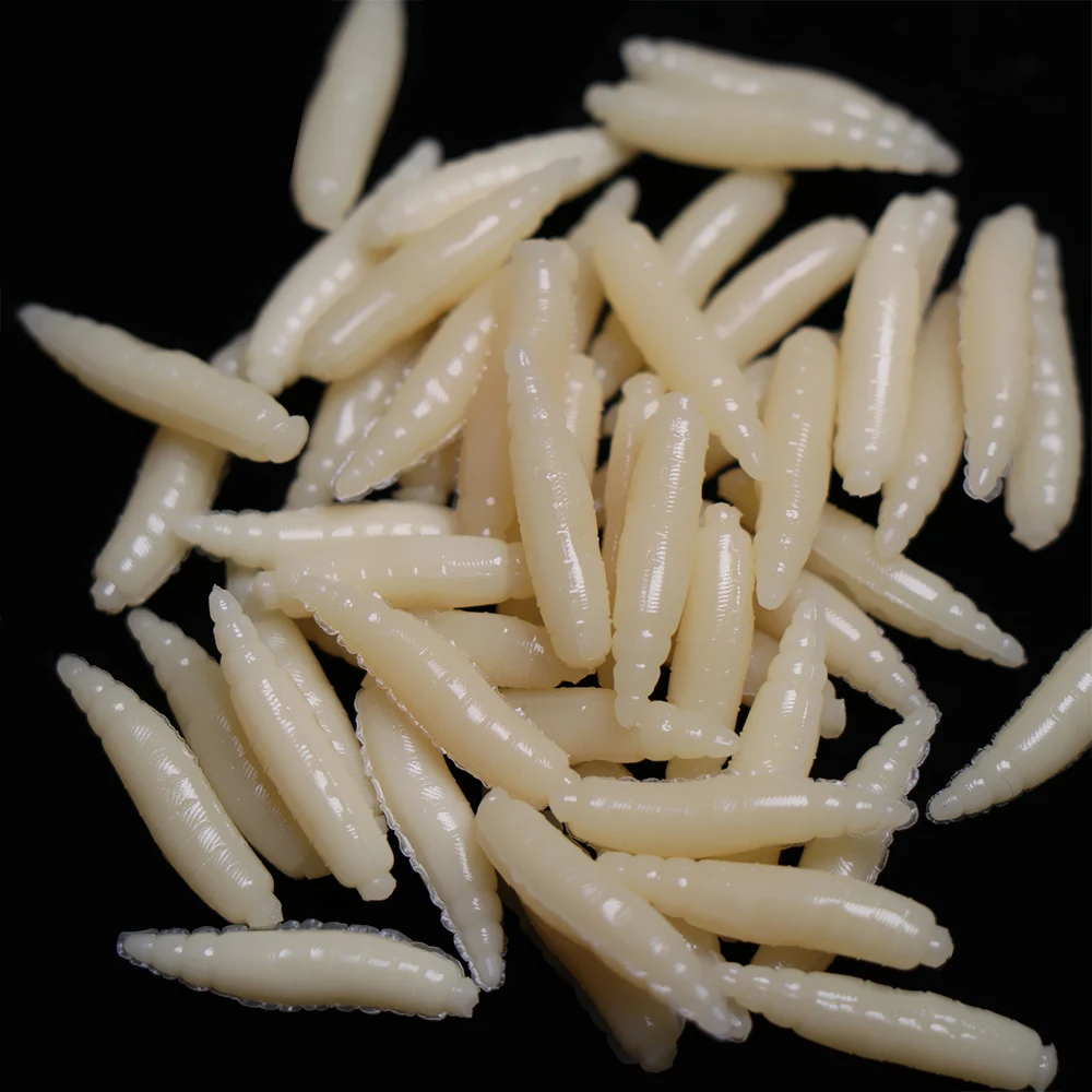 

50Pcs 1.6cm Fishing Lure Maggot Grub Soft Baits Worms Ivory Beige/Luminous 1.6cm Soft bait Fishing Accessories