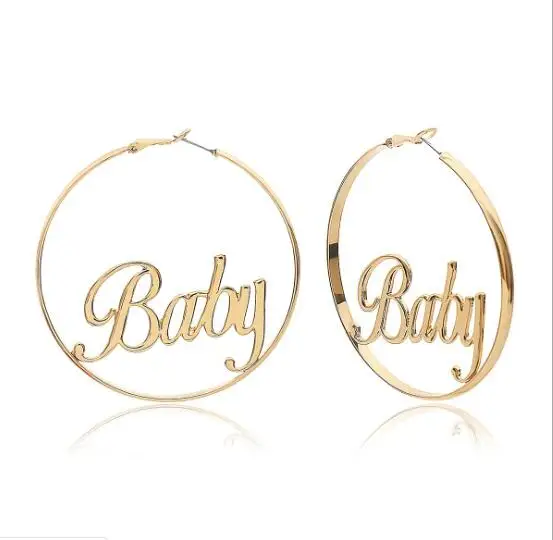 

Hollow Out Exaggerated Hoop Earrings Gold color Simple Baby Femme Letter Circle Earrings Punk Creative Jewelry Gifts for girl