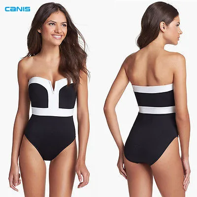 

Sexy Black / White One Piece Swimsuit Swimwear 2016 Women V Cut Monokini Bathing Suit One Piece Swimming suit for women