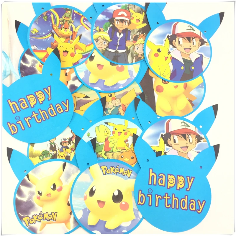 15pcs set pokemon go pikachu theme banners party paper flags colours