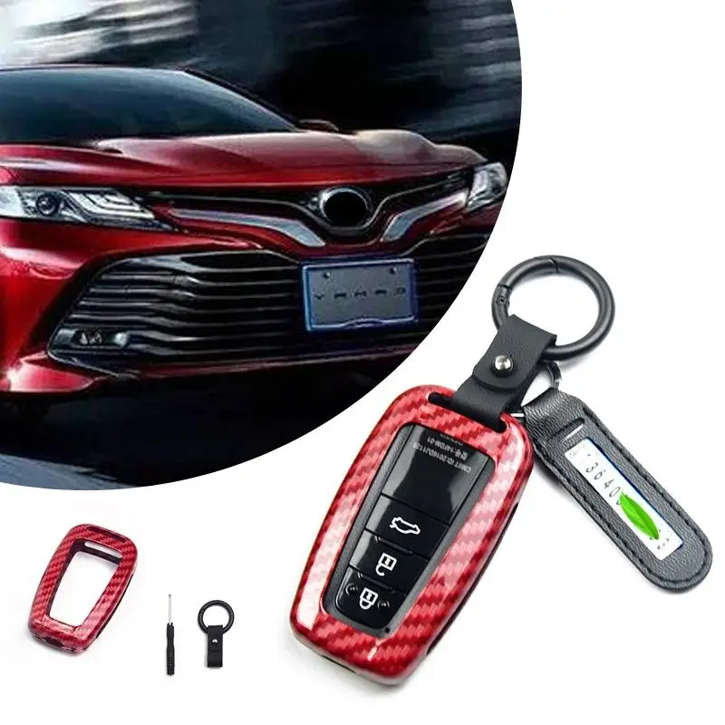 

For Toyota Camry 2018 Carbon Fiber Style Key Fob Remote Cover Protector Shell Red Key Case For Car New