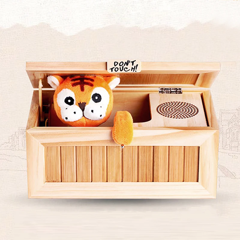 

Wooden Electronic Useless Box Cute Tiger Funny Toy Gift for Boy and Kids interactive toys Stress-Reduction Desk Decoration