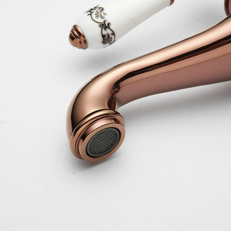 Basin Faucets Luxury Rose Gold Deck Mount Bathroom Faucet Vanity Vessel Sinks Mixer Tap Cold And Hot Water Tap