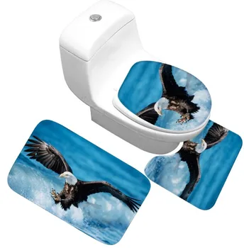 

CAMMITEVER 3pcs Modern Bathroom Mat Floor Hawk Rugs for Home Animal Pattern Coral Fleece Rug Anti-Slip Home