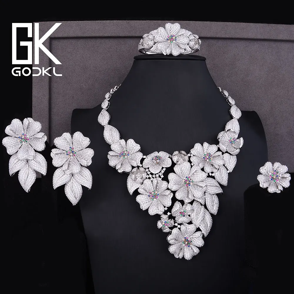 

GODKI Luxury Flower Blossom Nigerian Jewelry sets For Women Cubic Zirconia African Beads Jewelry Sets Indian bridal jewelry sets