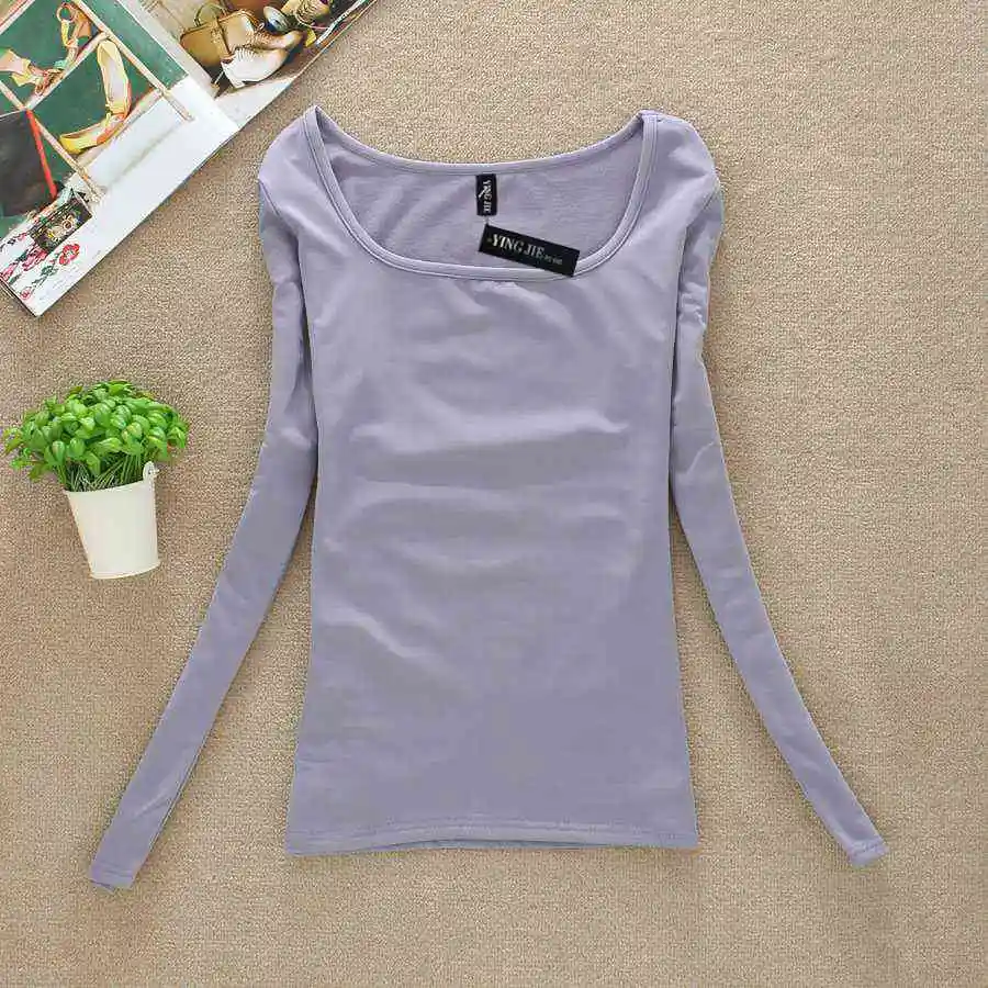 

New Female T-shirt Long Sleeve Winter Top Tee Candy Color T-shirts For Women Thermal Underwear T Shirt Women Camisetas Femininas