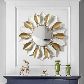 

Modern Wrought Iron Wall Hanging Decorative Mirror Home Wall Crafts Decoration Accessories Home Room Wall Golden Metal Ornaments