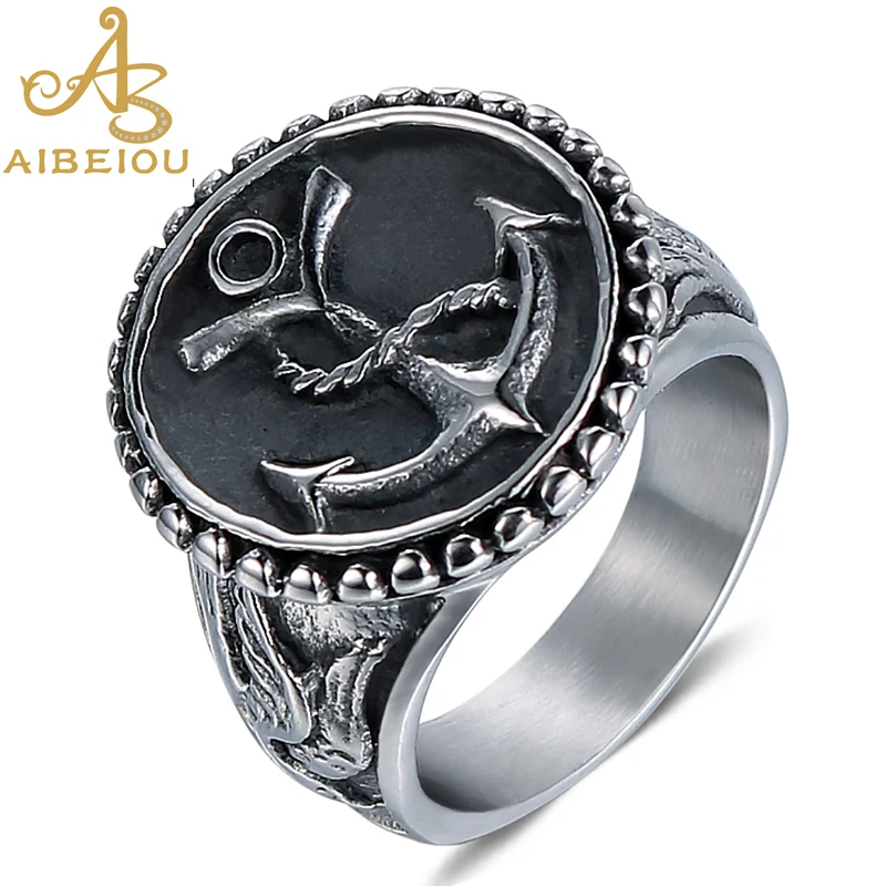 

Aibeiou New Design Anchor Men Vintage Punk Stainless Steel ring