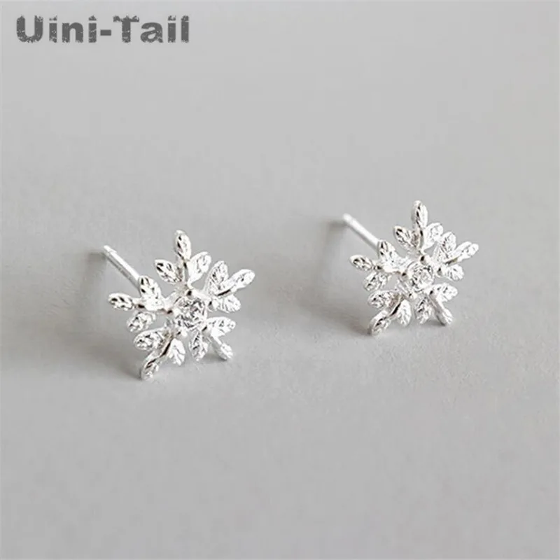 Uini-Tail 925 Стерлинговое серебро Мода маленькая Снежинка микро-набор серьги женские корейские сладкий цветок ювелирные изделия для ушей