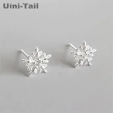 Uini-Tail 925 Стерлинговое серебро Мода маленькая Снежинка микро-набор серьги женские корейские сладкий цветок ювелирные изделия для ушей