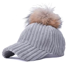 Помпон из искуственного меха Pom Hat для женщин зимняя Вельветовая теплая бейсбольная шапка с помпоном Snapback шапки