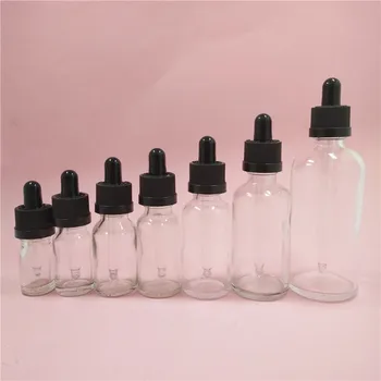 

2/10pcs 5/10/15/20/30/50/100ml Transparent Glass Essential Oil Bottle with Black Press Screw Dropper Cover Refillable Container