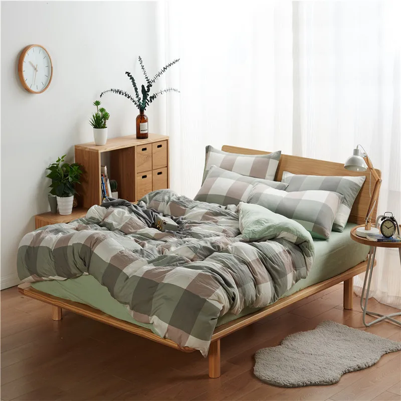 

Modern Style Green Plaid Pattern Polyester Fiber 3/4pcs Comfortable Bedding Set Soft Bedding Sets Sheet Quilt Cover Pillow Case