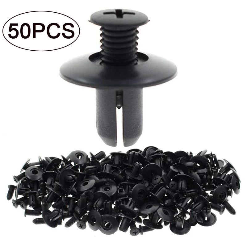 

50pcs Car 6mm Hole Plastic Rivets Fastener Push Clip Black Auto Vehicle Door Trim Panel Retainer Fastener Clips For Toyota Honda