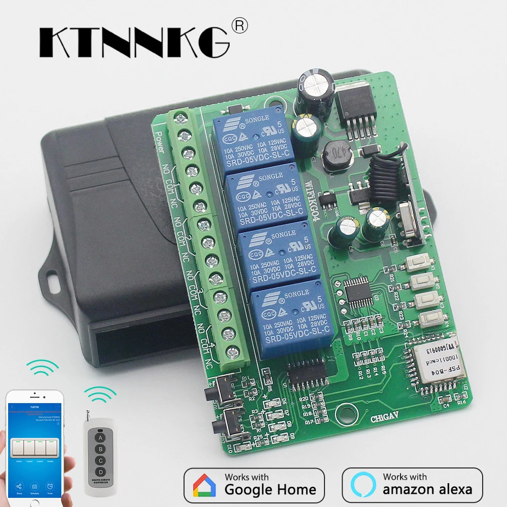 Módulo de Automação Receptor sem Fio e Ev1527 36 Wifi Interruptor 4ch Relé Residencial Inteligente 433 Mhz rf Controles Remotos ac dc 12 v 24