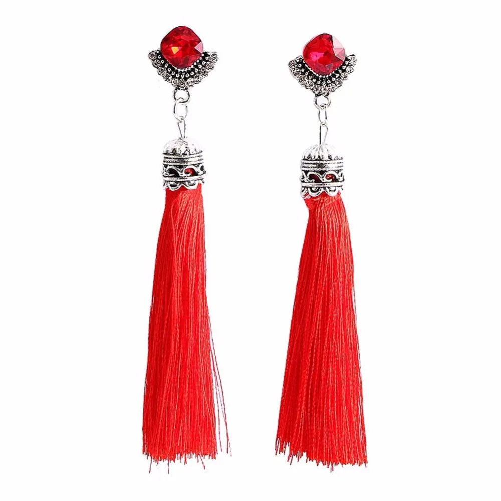 Buy Vintage Crystal Tassel Drop Earrings Red Blue Big