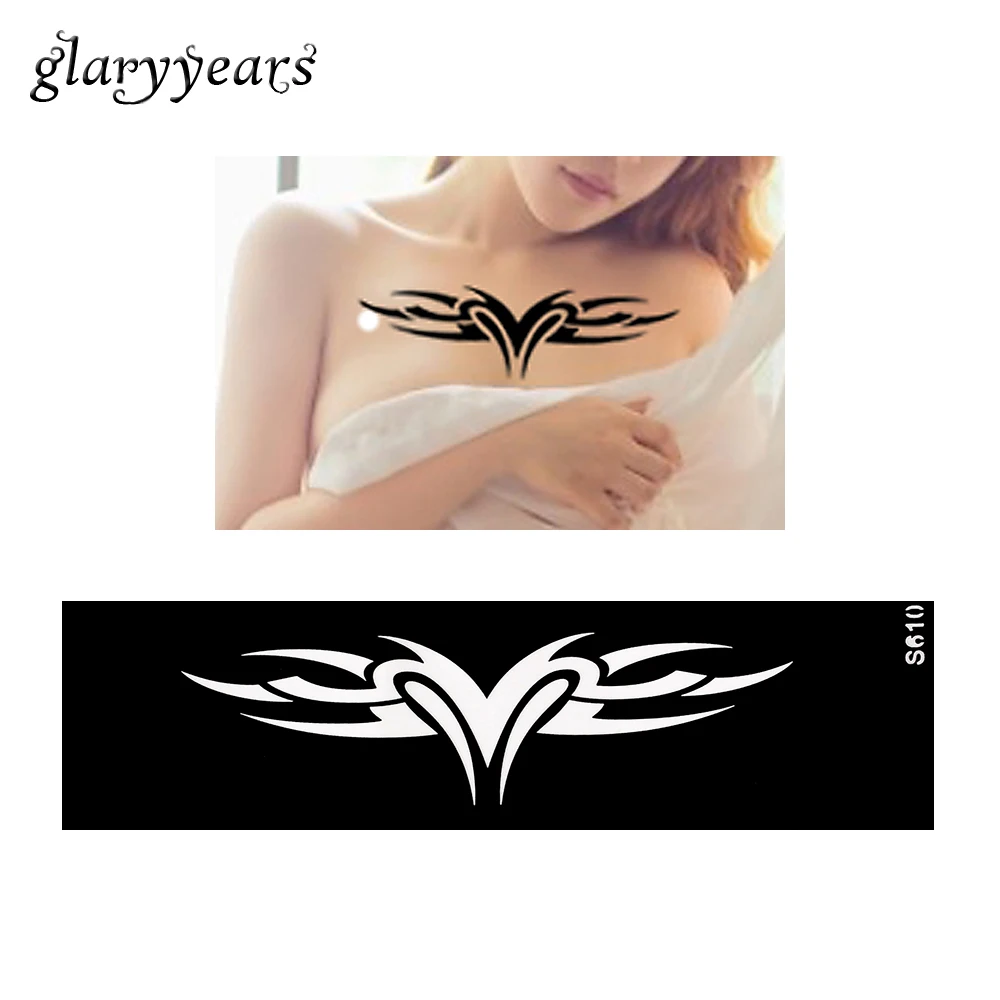 072 1 Pièce Petit Indien Creux Henné Tatouage Pochoir Bande Coeur Conception Santé Femme Taille Poitrine Corps Art Peinture Tatouage Pochoir