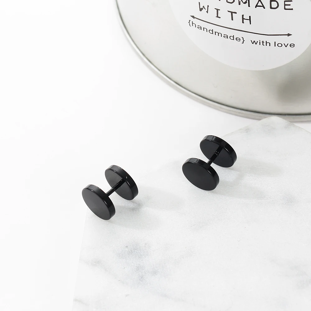 Double Sided Round Stud Earrings For Women Men 2018 Punk Stainless Steel Earrings Gothic Barbell Black Earrings Female Male
