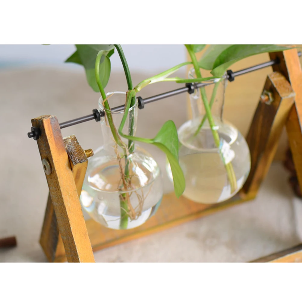 Koop Desktop Glas Planter Bol Vaas met Klassieke Effen Houten Stand en Metalen Swivel Houder voor Hydrocultuur Planten Tuin