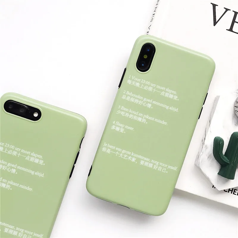 pure color cute Chinese font green IMD soft shell phone Case For Apple iphone 6 6s 7 8 Plus X XS XR MAX silicone case |
