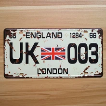 RONE136 винтажные номерные знаки для автомобилей "UK-003 london England" винтажные металлические оловянные знаки для гаража живопись табличка картина 15x30 см