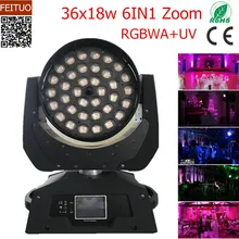 Высокая мощность светодиодный zoom moving head 36x18 Вт rgbwa uv 6 в 1 светодиодный moving head Wash DMX DJ Stage bar Клубные вечерние светильники