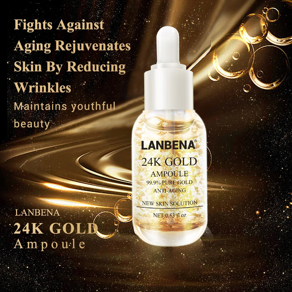 Lanbena 24k Gold Ampoule Serum Essence Anti Wrinkle Anti Aging Fine Lines Moisturizing Whitening Firming Face Cream Skin Care