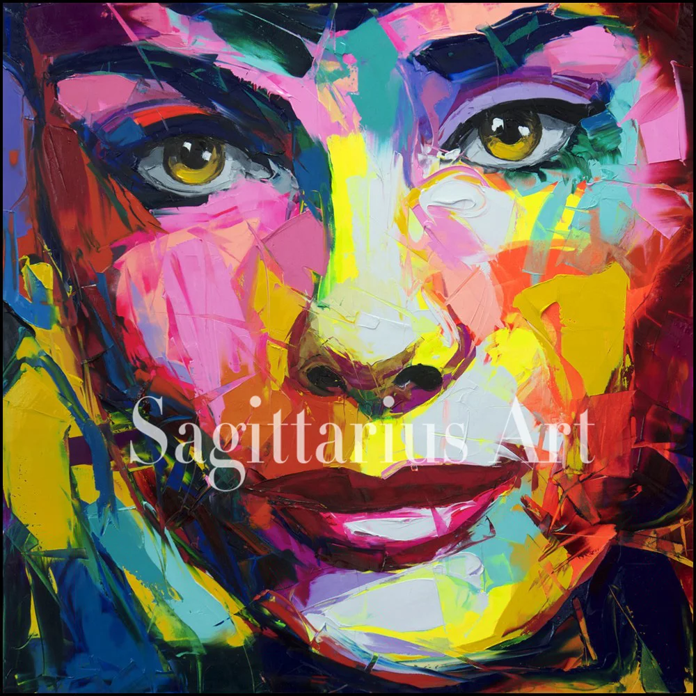 Hand Painted high quality designer Francoise Nielly Cool face Art Oil