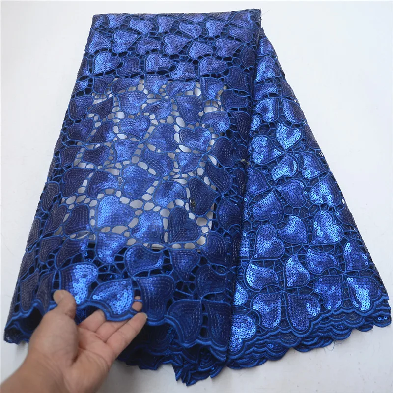 

New style French net lace fabric royal blue african organza lace fabric high quality african sequins laces fabrics PSA313-2